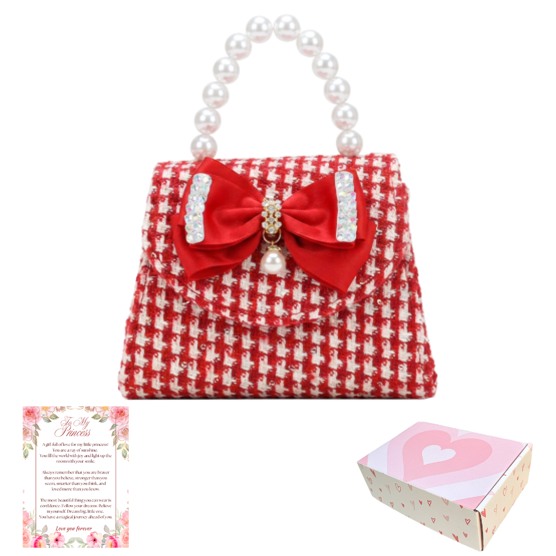 Tweed Little Girl Purse & Gift Box | Mini Purse for Girls Ages 3–6 | Plaid Little Girl Handbag | Designer Kids Purse Children Dress Up Purse