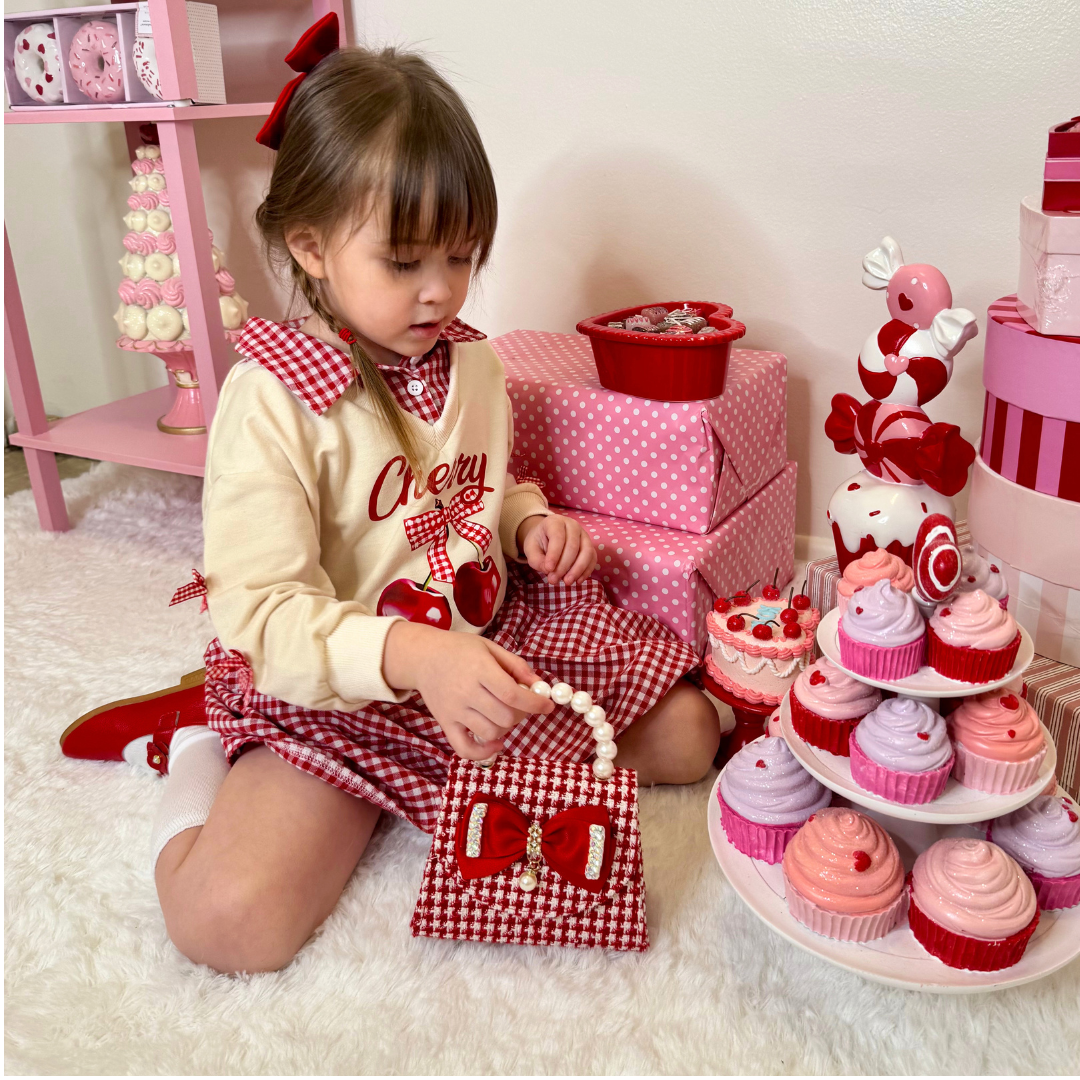 Tweed Little Girl Purse & Gift Box | Mini Purse for Girls Ages 3–6 | Plaid Little Girl Handbag | Designer Kids Purse Children Dress Up Purse