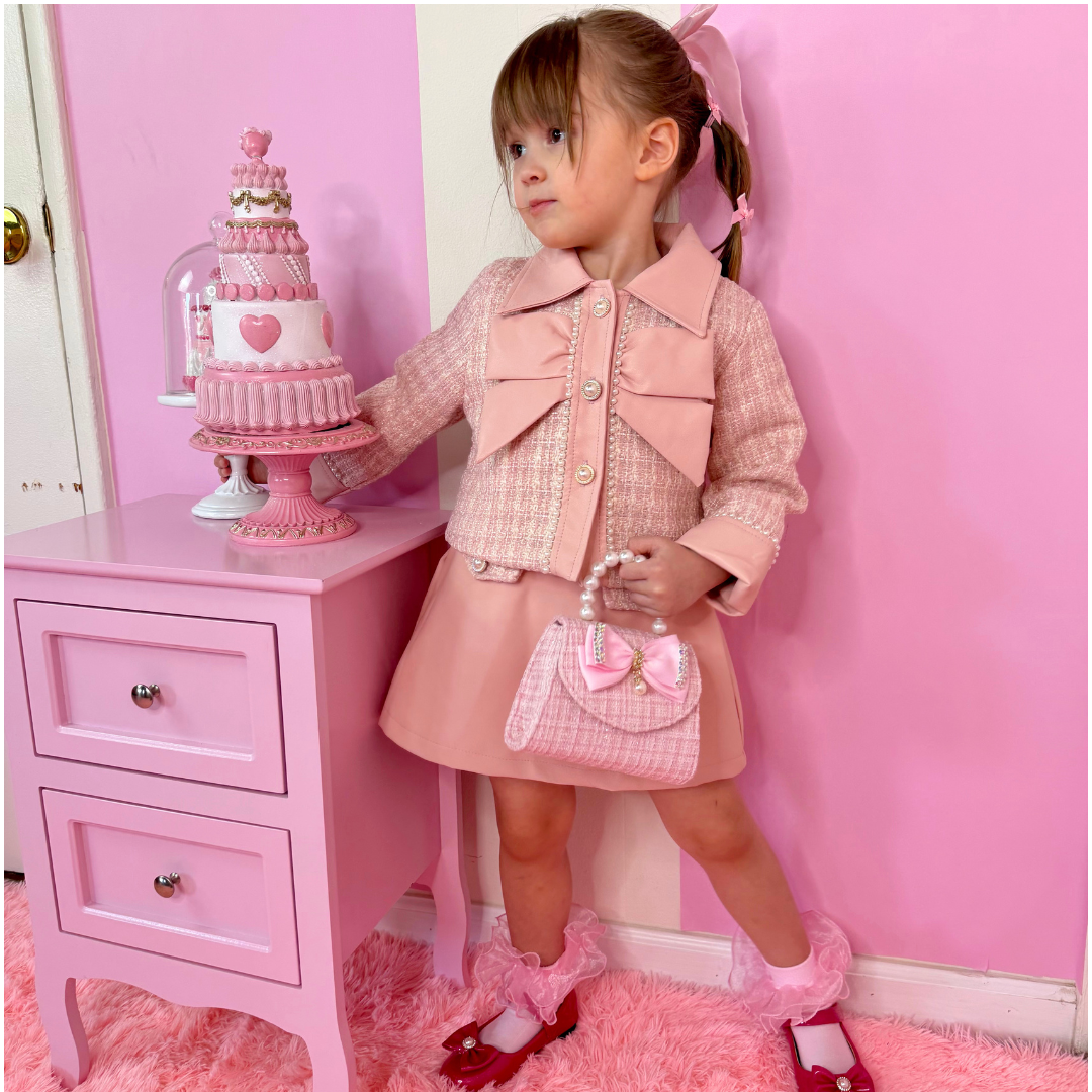 Tweed Little Girl Purse & Gift Box | Mini Purse for Girls Ages 3–6 | Plaid Little Girl Handbag | Designer Kids Purse Children Dress Up Purse
