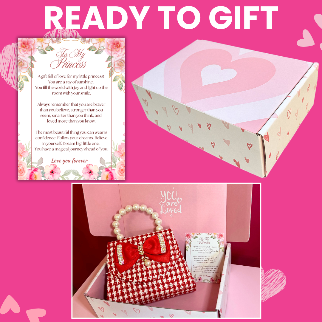 Tweed Little Girl Purse & Gift Box | Mini Purse for Girls Ages 3–6 | Plaid Little Girl Handbag | Designer Kids Purse Children Dress Up Purse