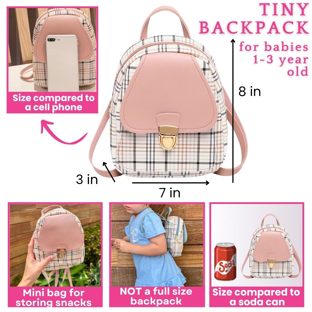 Mini Toddler Backpack For 1 2 3 Year Old Girl | Small Baby Backpack For Girls (8" H) with Gift Box | Plaid Backpack