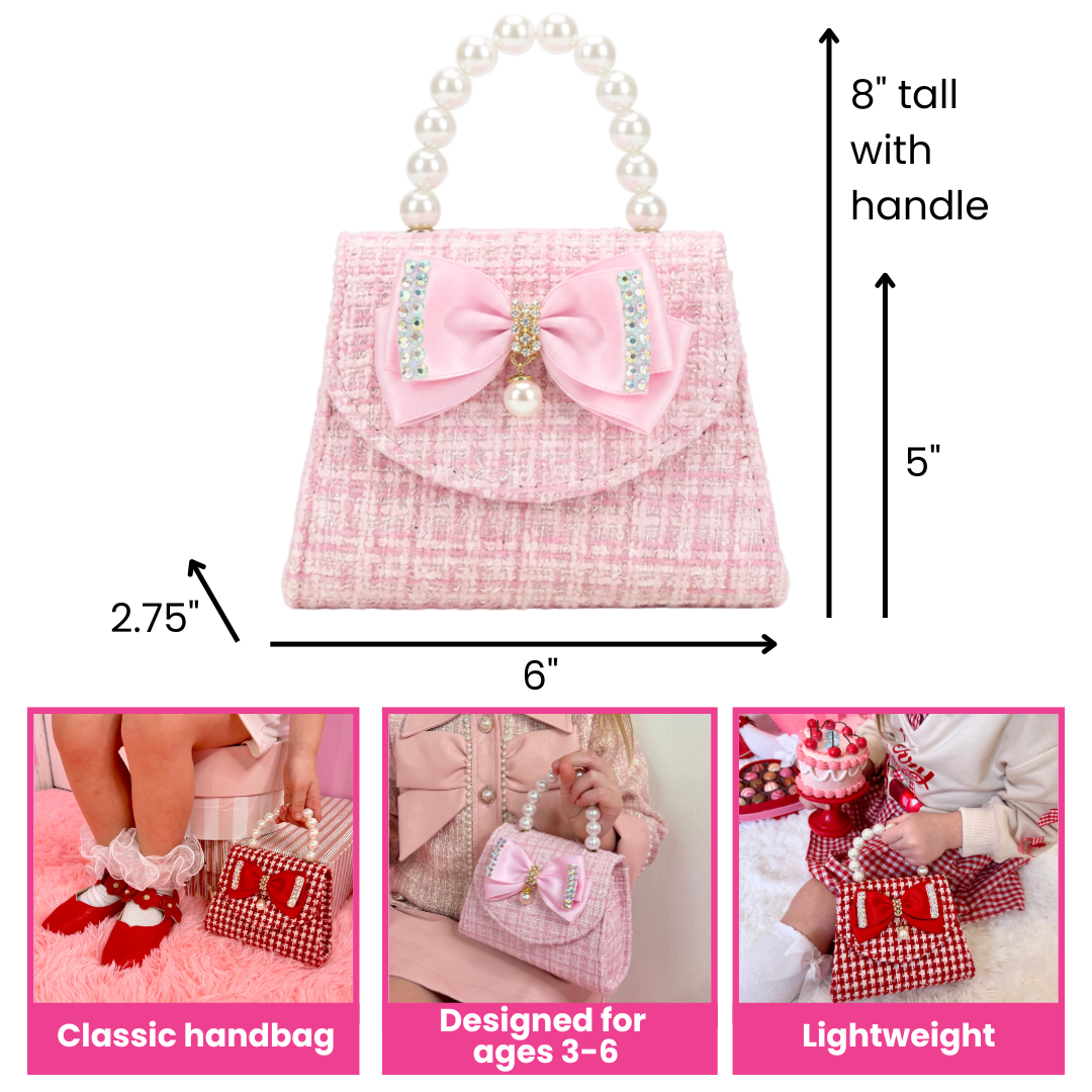 Tweed Little Girl Purse & Gift Box | Mini Purse for Girls Ages 3–6 | Plaid Little Girl Handbag | Designer Kids Purse Children Dress Up Purse