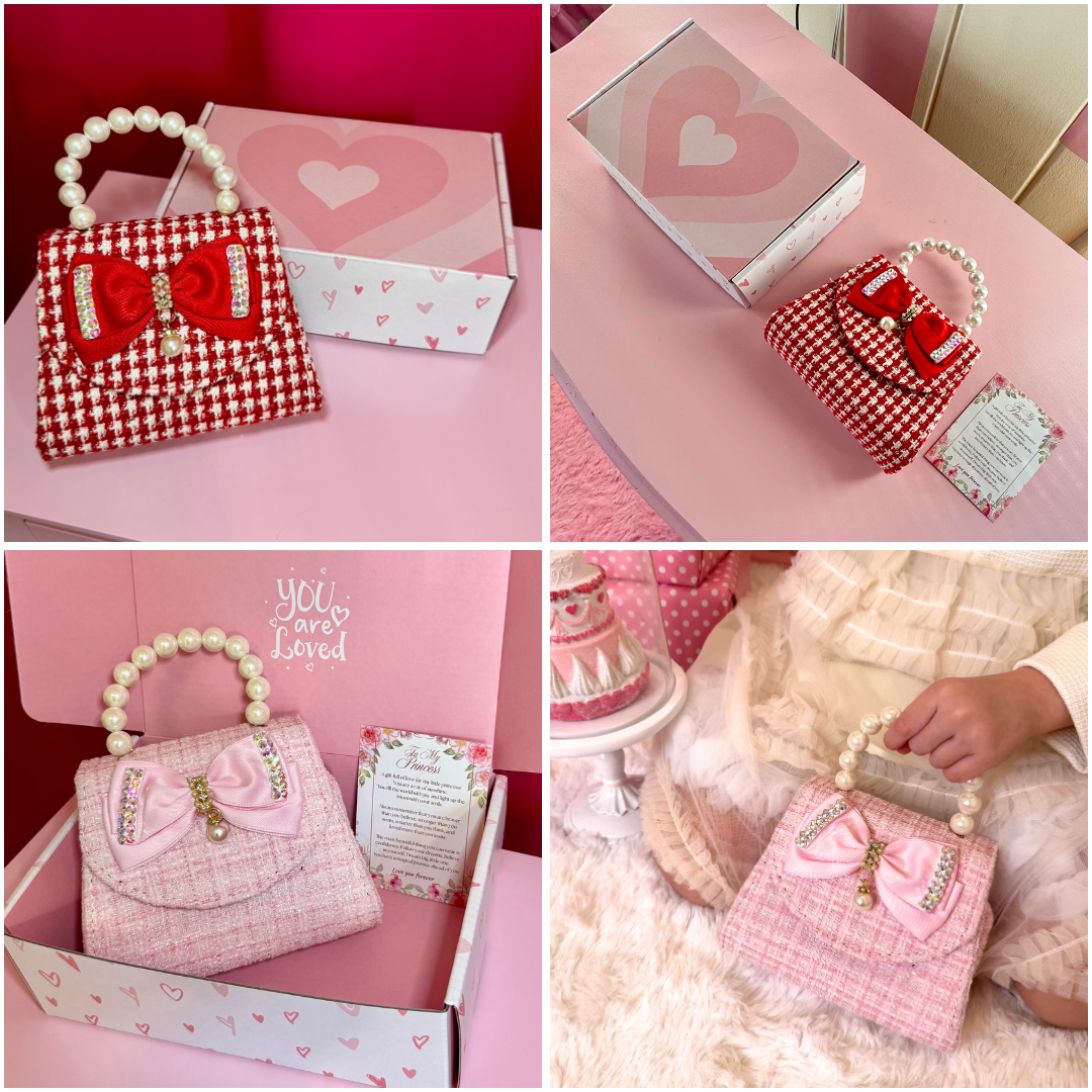 Tweed Little Girl Purse & Gift Box | Mini Purse for Girls Ages 3–6 | Plaid Little Girl Handbag | Designer Kids Purse Children Dress Up Purse