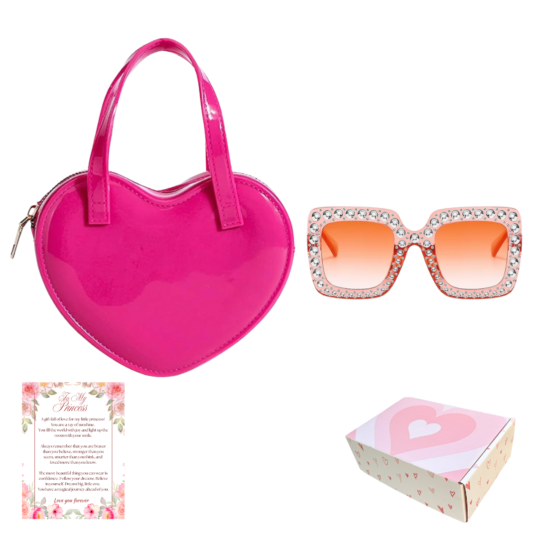 Heart Shaped Little Girl Purse & Sunglasses Gift Box | Mini Purse for Girls Ages 3–6 | Kids Purse Children Dress Up Purse