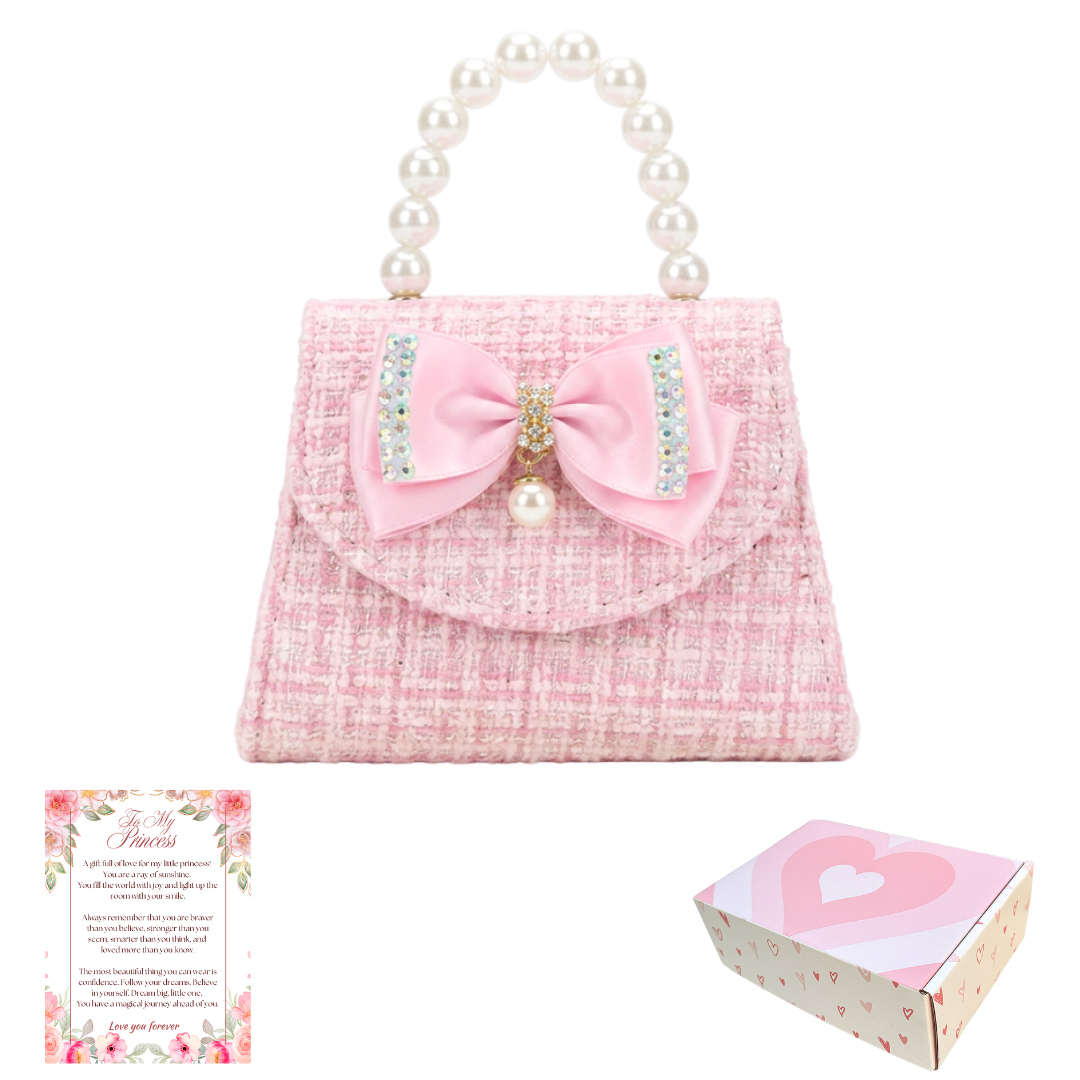 Tweed Little Girl Purse & Gift Box | Mini Purse for Girls Ages 3–6 | Plaid Little Girl Handbag | Designer Kids Purse Children Dress Up Purse