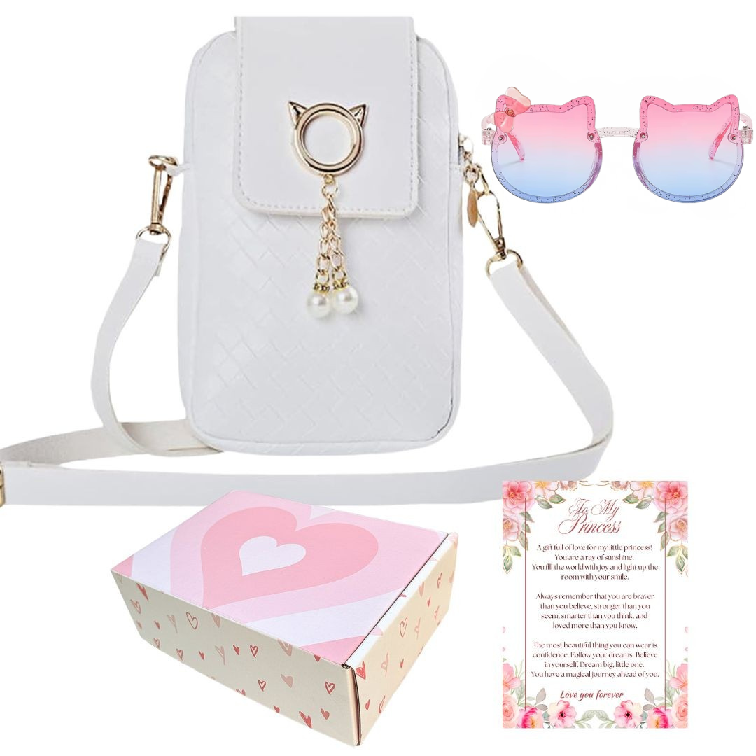 Cat Purse For Girls 2-4 with Cat Shaped Sunglasses & Gift Box | Little Girl Purse | Girls Crossbody Bag | Kids Purse For 3 4 5 6 7 8 Year Old